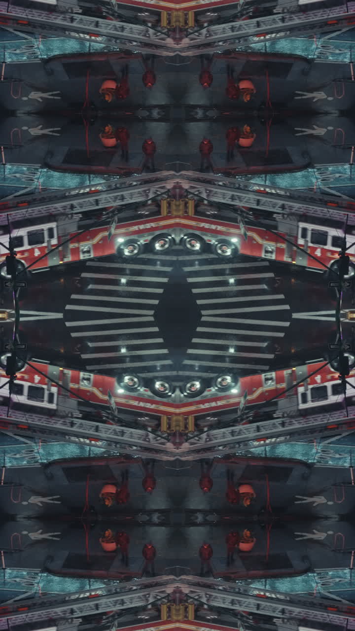 Night City Street with Reflections and a Fire Truck