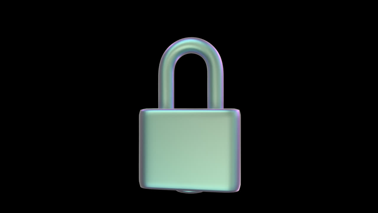 3D Iridescent Padlock Locking and Unlocking Animation
