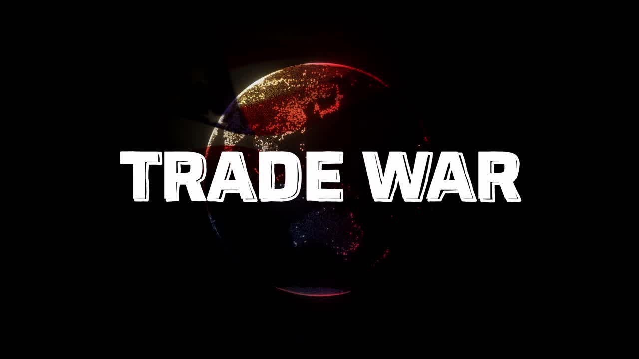 Animation shows Earth spin amid waving China and US flags in global standoff