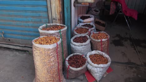 central asian market with bags full of various spices in osh bazar in bishkek kyrgyzstan