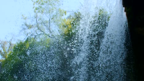 debajo de una cascada en una piscina del bosque