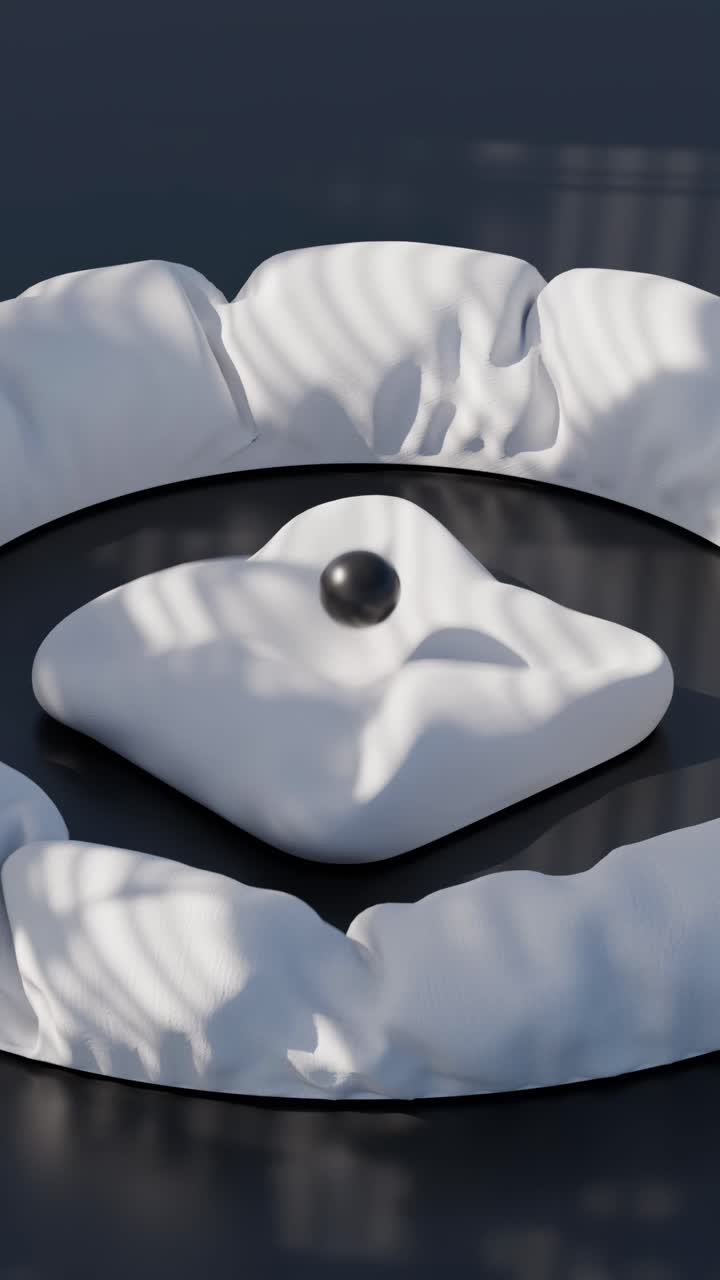 Abstract 3D Rendering with White Shapes and Black Sphere