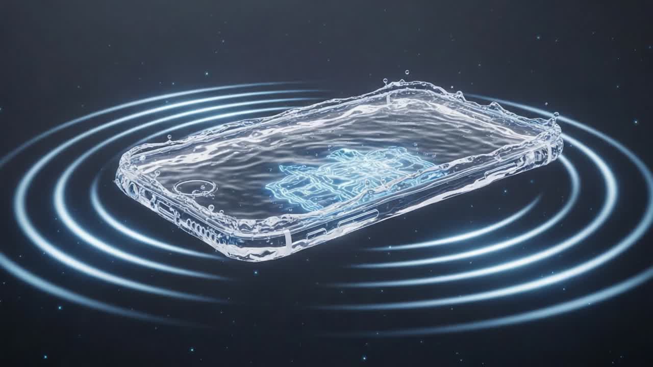 A Stunning Visualization of a Phone Surrounded by Water Ripples, Capturing the Elegant Interaction Between Technology and Liquid Dynamics in a Unique Perspective