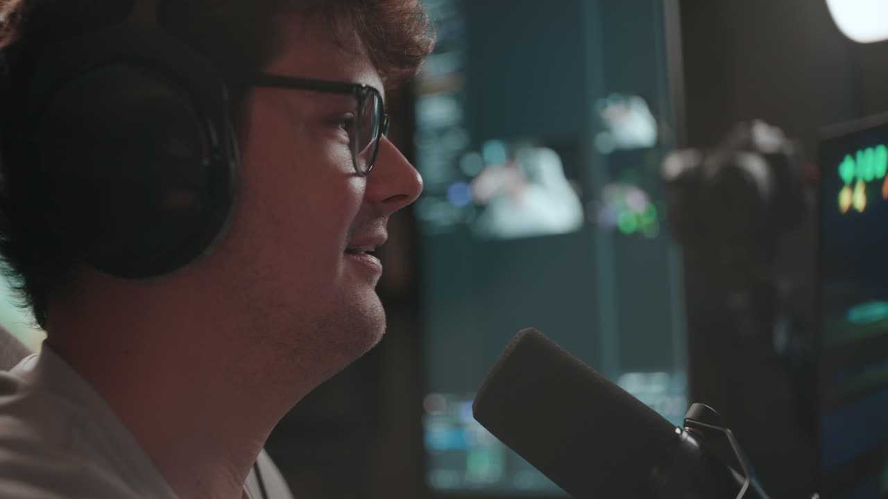 Man in video streaming setup