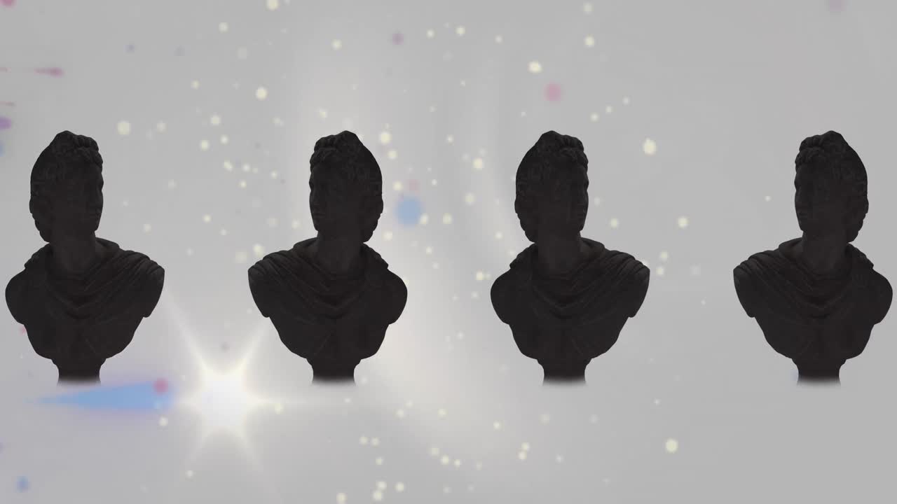 색 배경의 밝은 반점 위에 움직이는 조각의 애니메이션