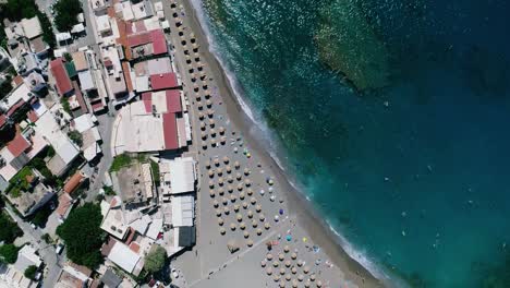 beautiful view from a drone flying over the beach and bay in matala crete greece
