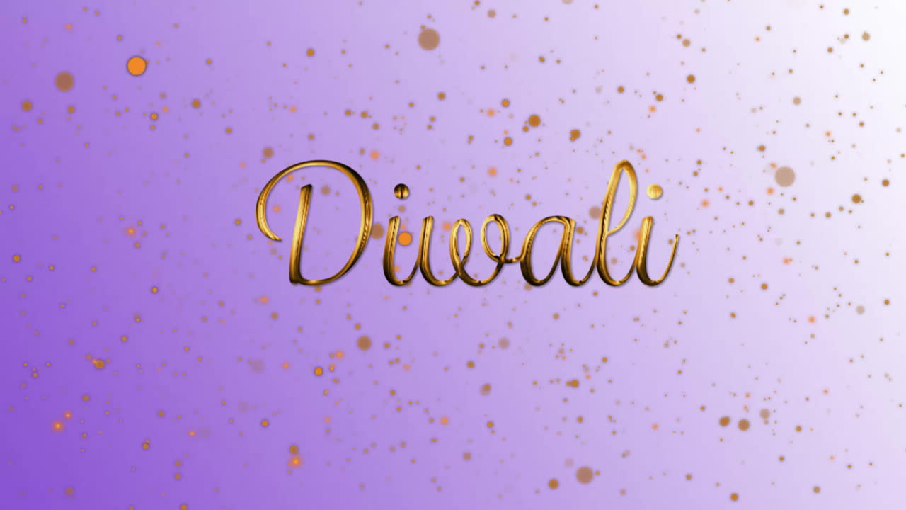 Diwali text animation over purple background with golden sparkles