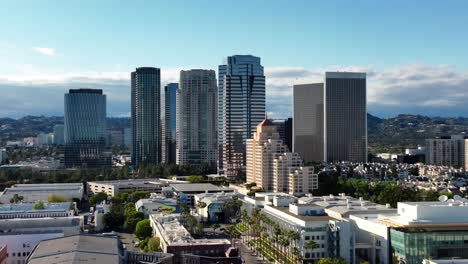 century city, california skyline including fox studio - ascending aerial