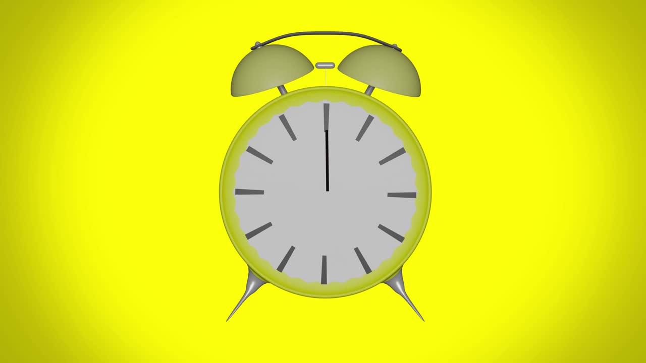 A retro alarm clock rings in front of a yellow background