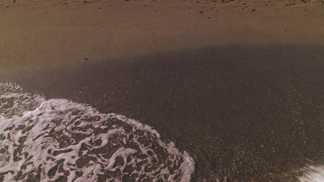 드론은 해변과 모래 근처에서 뒤로 움직이고 빠르게 움직이며, 주변 지역을 드러내기 위해 지평선으로 기울어집니다.