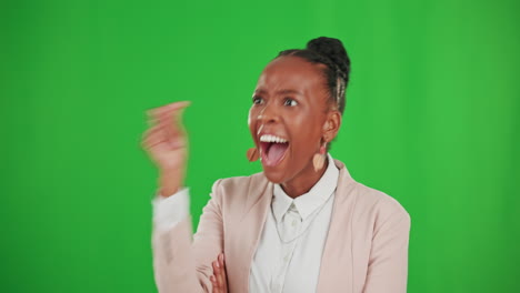 Face,-thinking-and-black-woman-in-green-screen