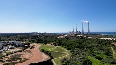 4k drone video of orot rabin electric power plant- hadera- israel