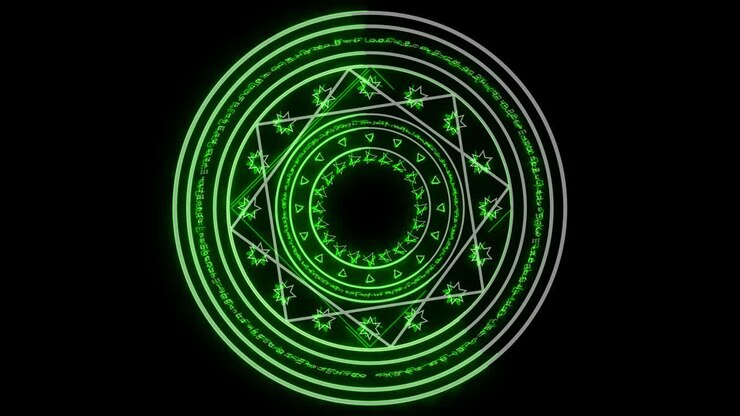 triangolo magico e quadrato luce verde energia ruotare e testo ruotare
