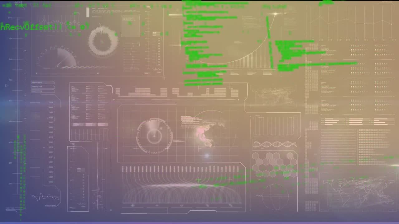 Animation of interface with scanner, globe and green processing data