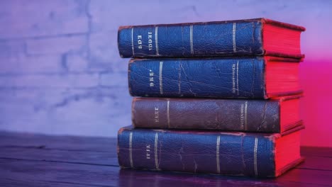 stack of old antique books