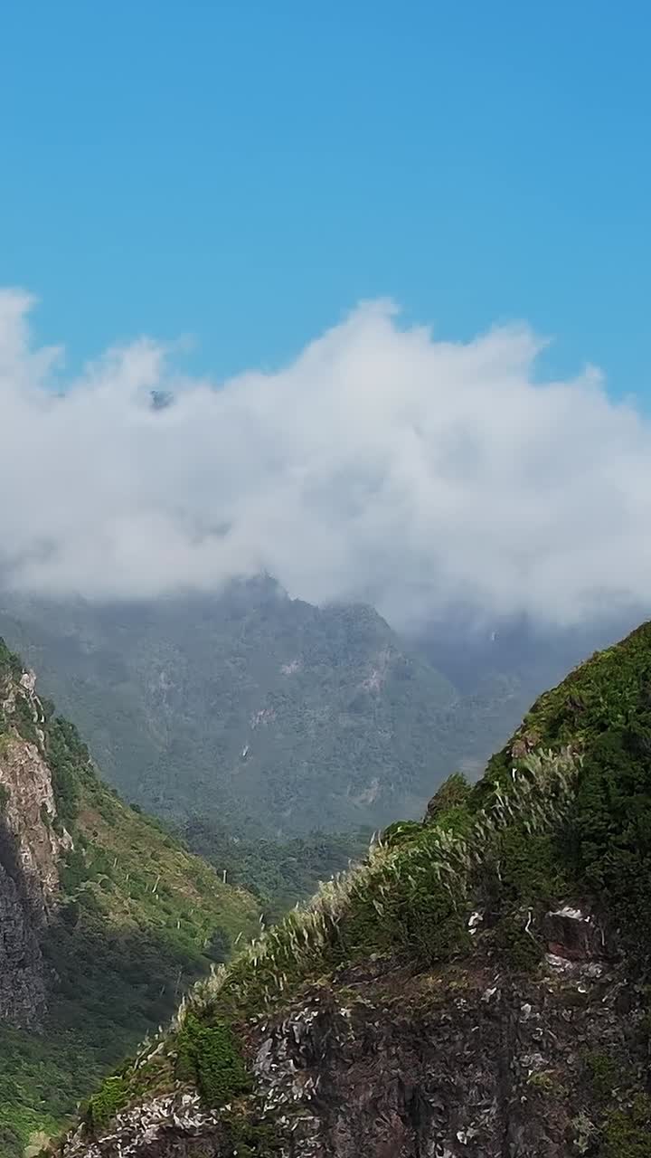 Impresionante vista aérea de las exuberantes montañas y el espectacular paisaje de Madeira