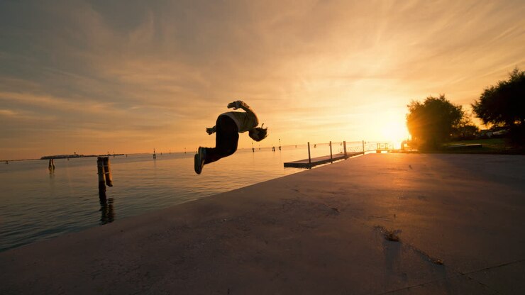 Sunset Parkour Jump by the Water