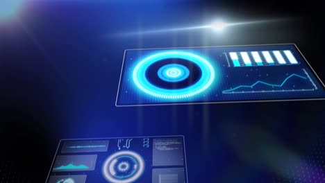 animation of circles on screens floating over navy background