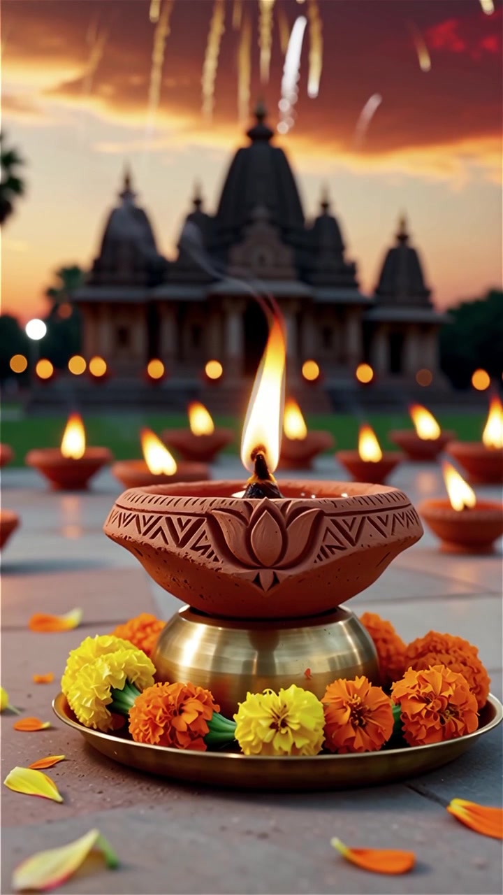 Diwali Festival Background with Lanterns and Traditional Diyas Decorations