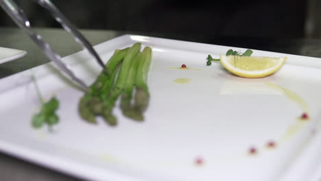 Placing asparagus on plate slow motion 1080p