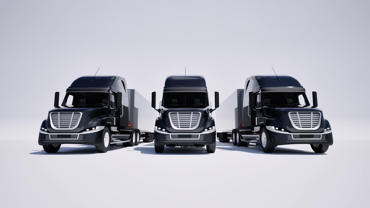 미국 스타일의 검은색 반 트럭과 색 배경의 트레일러 3d 애니메이션 카메라