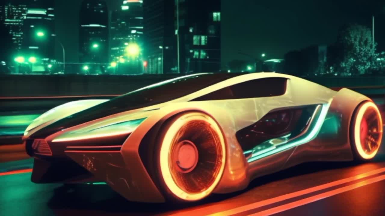 야간 도로 에서 운전 하는 이국적 인 스포츠 자동차