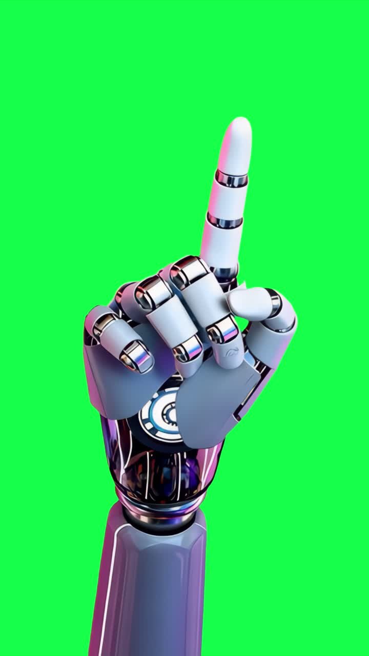 Animazione futuristica di gesto della mano robotica, video 4K trasparente, green screen