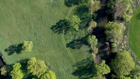 top view agriculture land and river  in hungary