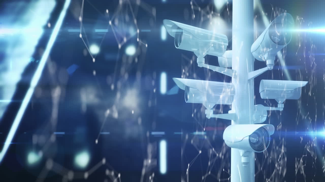 red de conexiones y procesamiento de datos contra cámaras de cctv sobre el tráfico de la ciudad