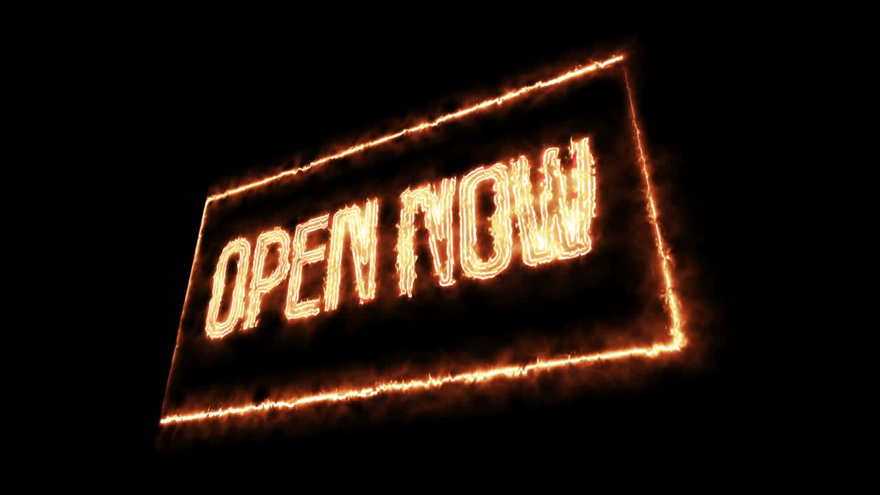 이제 열려 - 화재 표시. 4k 비디오. 화재 효과, 검은 배경