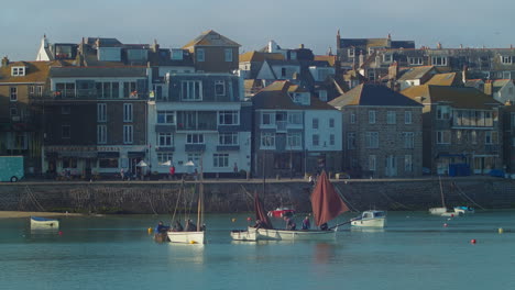 sailboats on the sea in cornish town st ives at sunset