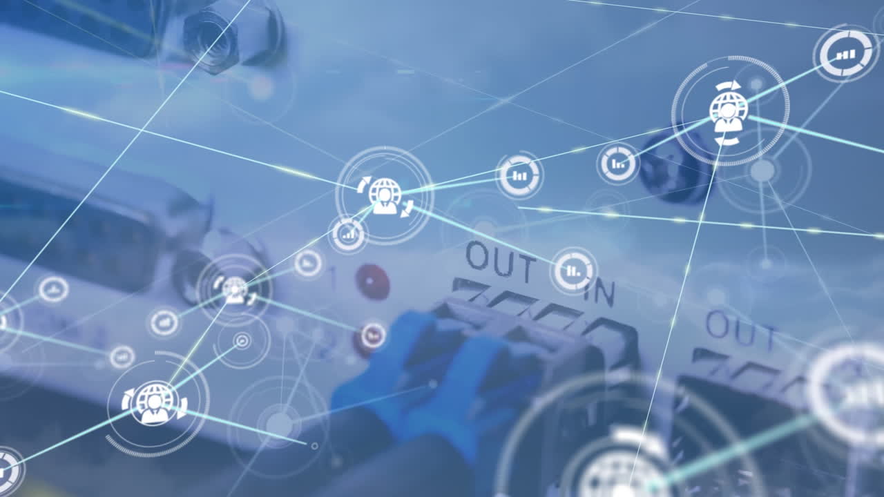 라우터를 통해 아이콘으로 연결 네트워크의 애니메이션