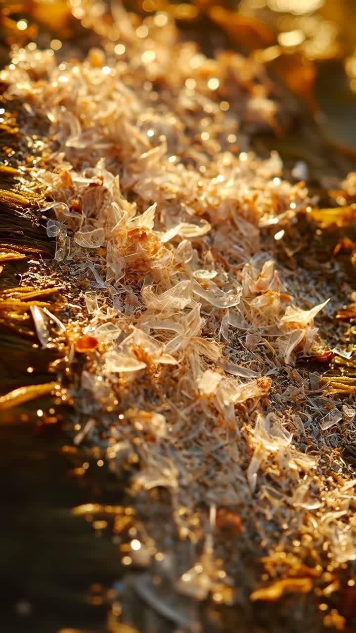 Sunlit Wood Shavings with Glistening Fragments