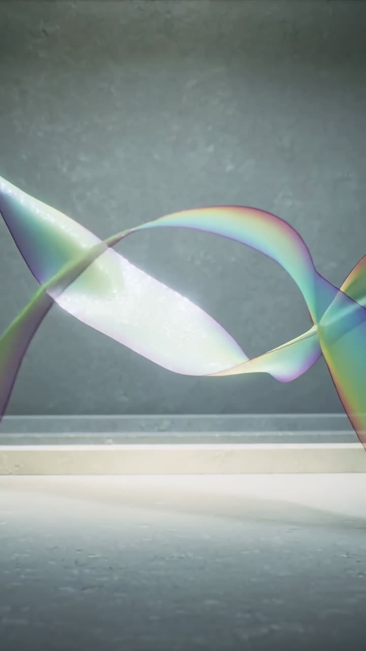 Abstract Iridescent Ribbon Shape Moving on Grey Background
