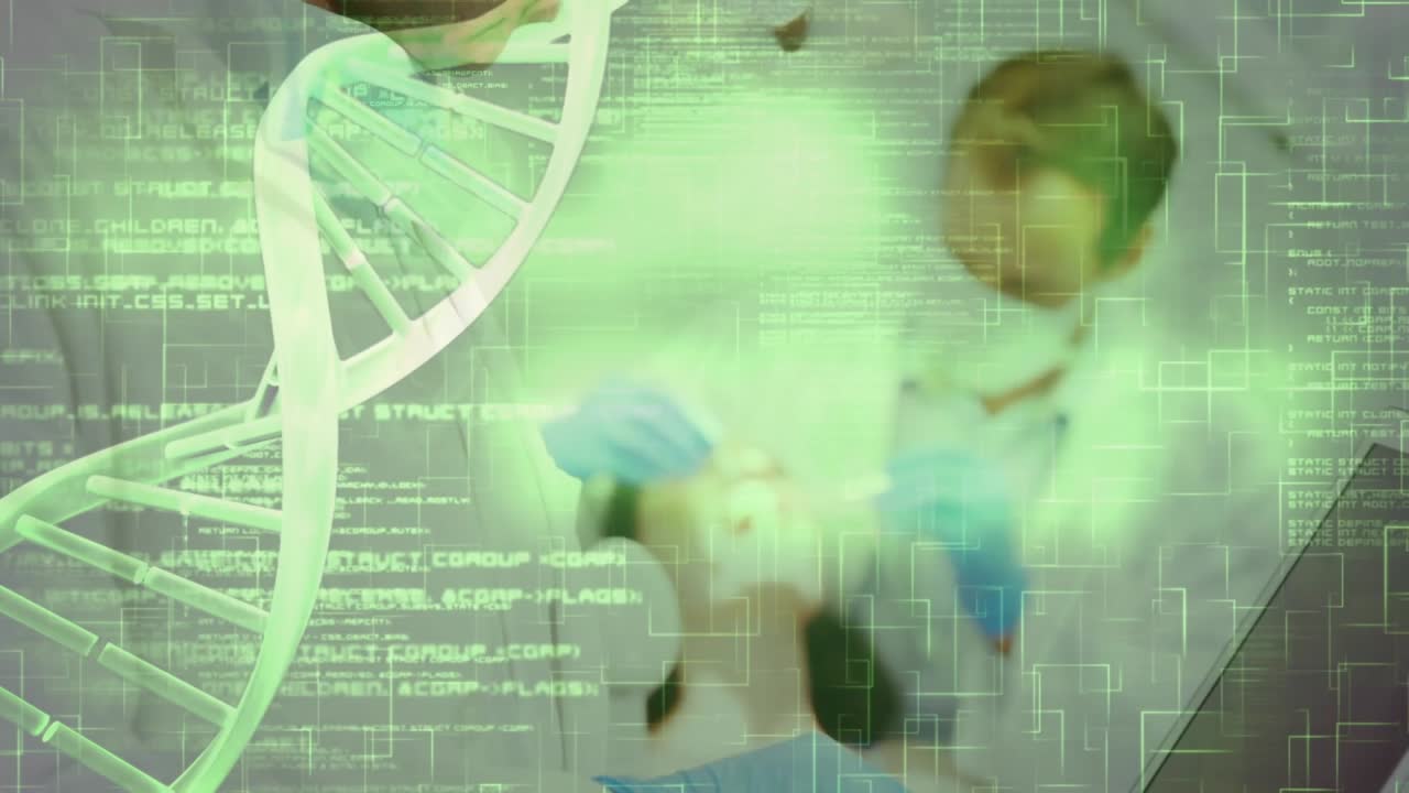 Animation of medical data processing over two caucasian dentists and patient