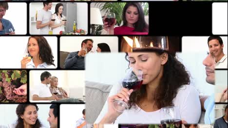 Montage-Von-Menschen,-Die-Gerne-Wein-Trinken