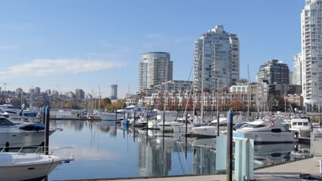 yacht docked at the marina in false creek in vancouver, british columbia, canada