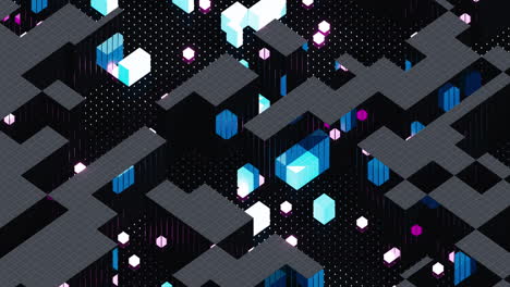 bloques brillantes y bloques negros, renderización en 3d.