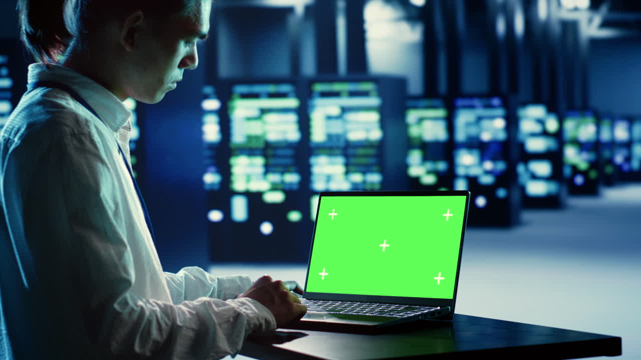 Green screen laptop used on servers