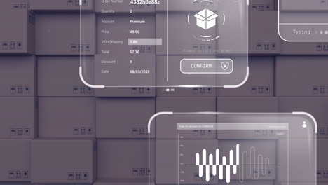 animación de datos en pantallas sobre cajas de cartón