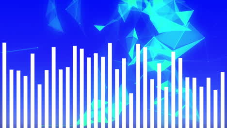 bar graph animation over abstract blue and green geometric shapes