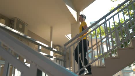 man going downstairs to have outdoor training