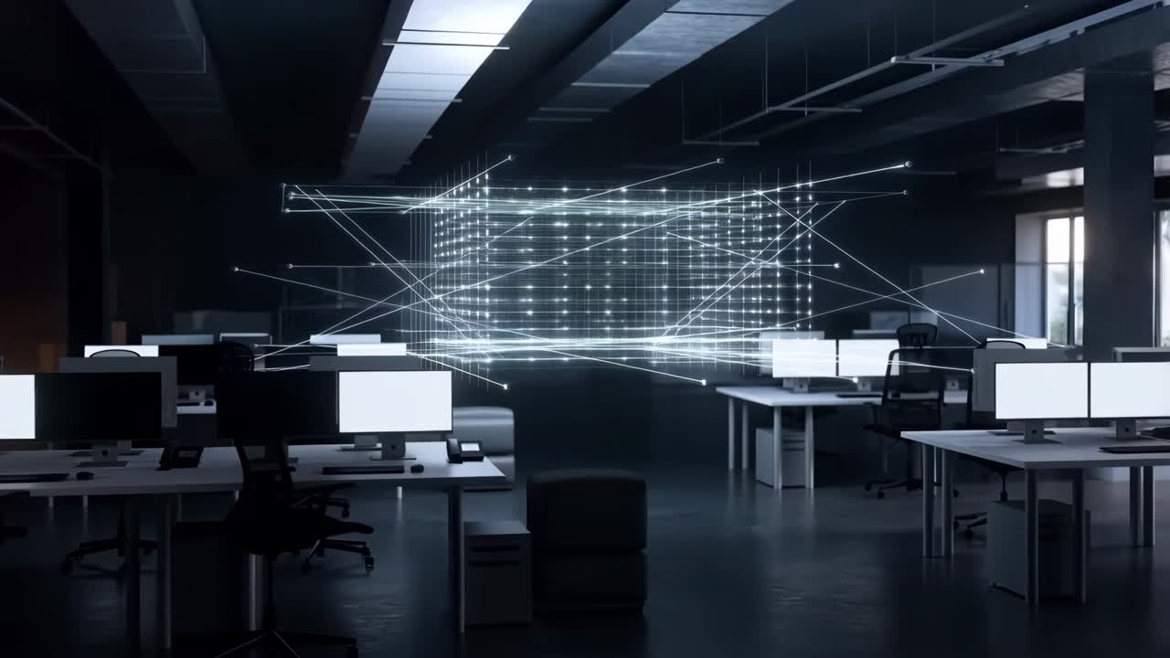 Digital Network Visualization in a Modern Dark Office