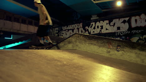 active people riding together at urban city skate park. young professionals.