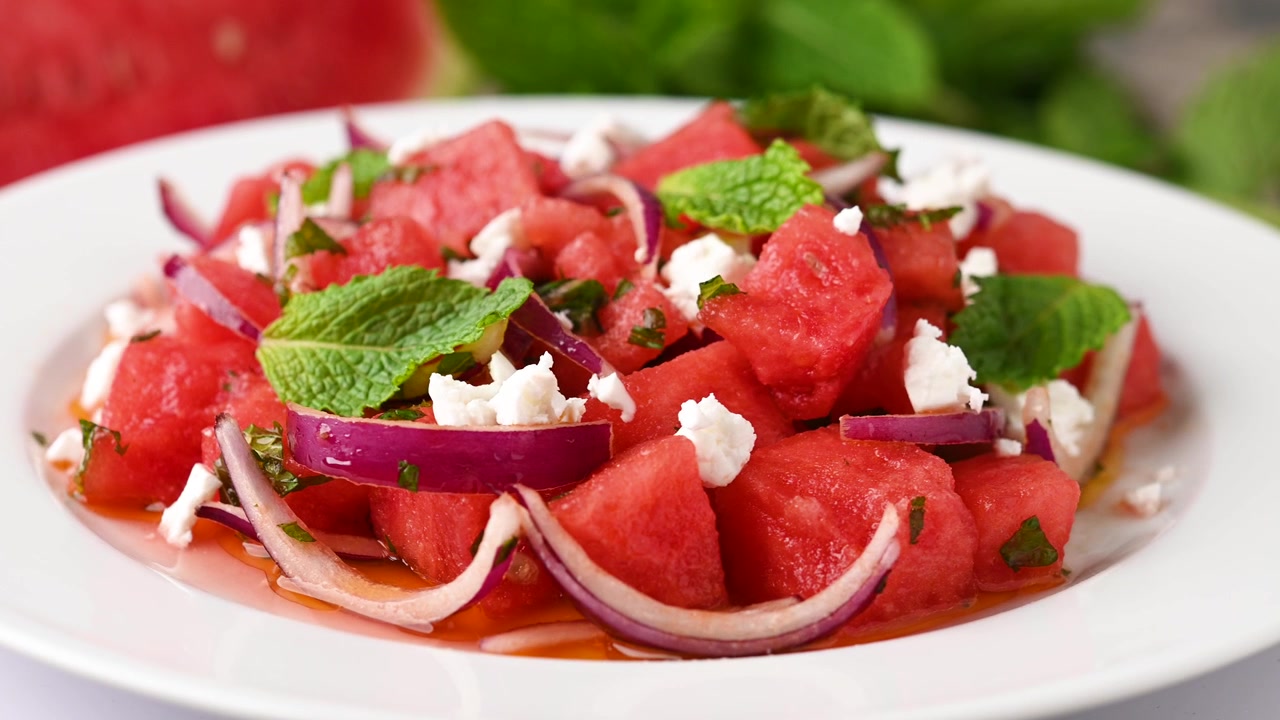 Fresh Watermelon Feta Salad with Mint and Red Onion