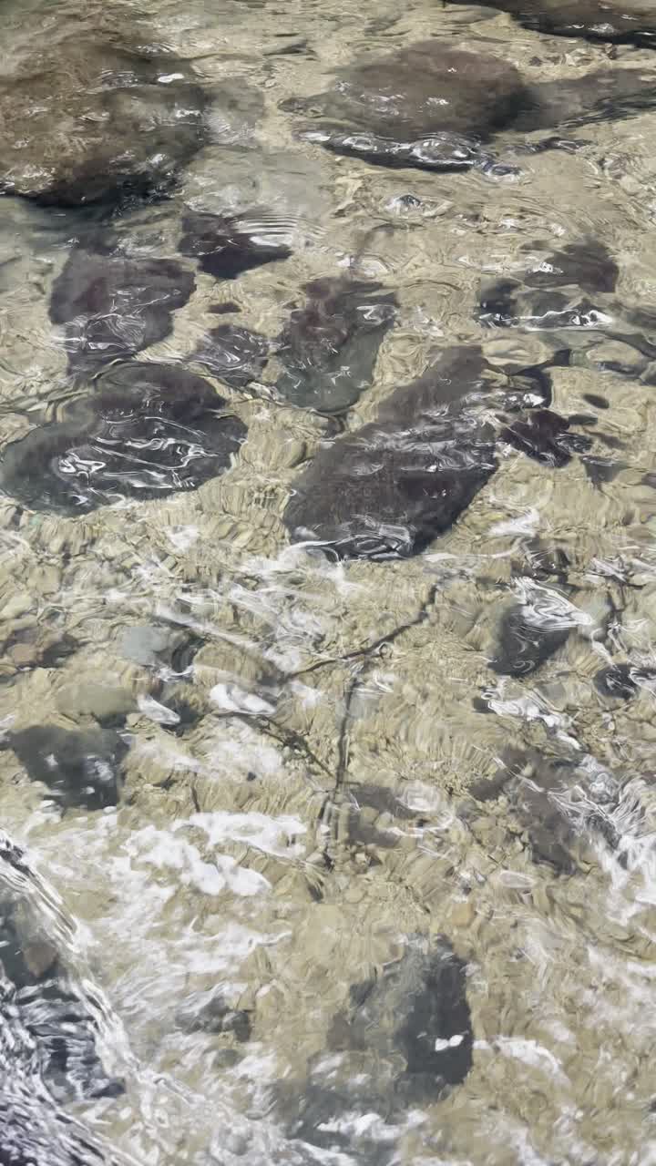 Acqua bassa e limpida che increspa le rocce del letto del fiume