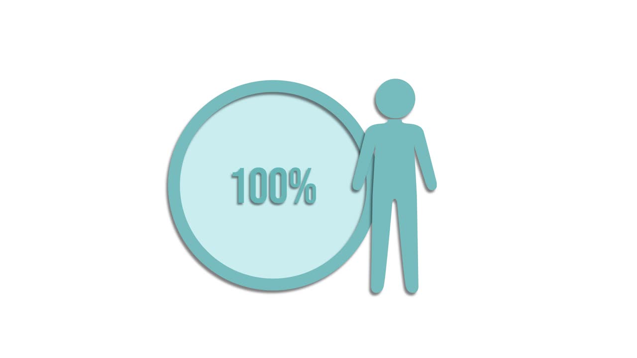 Animated infographic showing percentage growth with a human figure and circular progress bar on a white background
