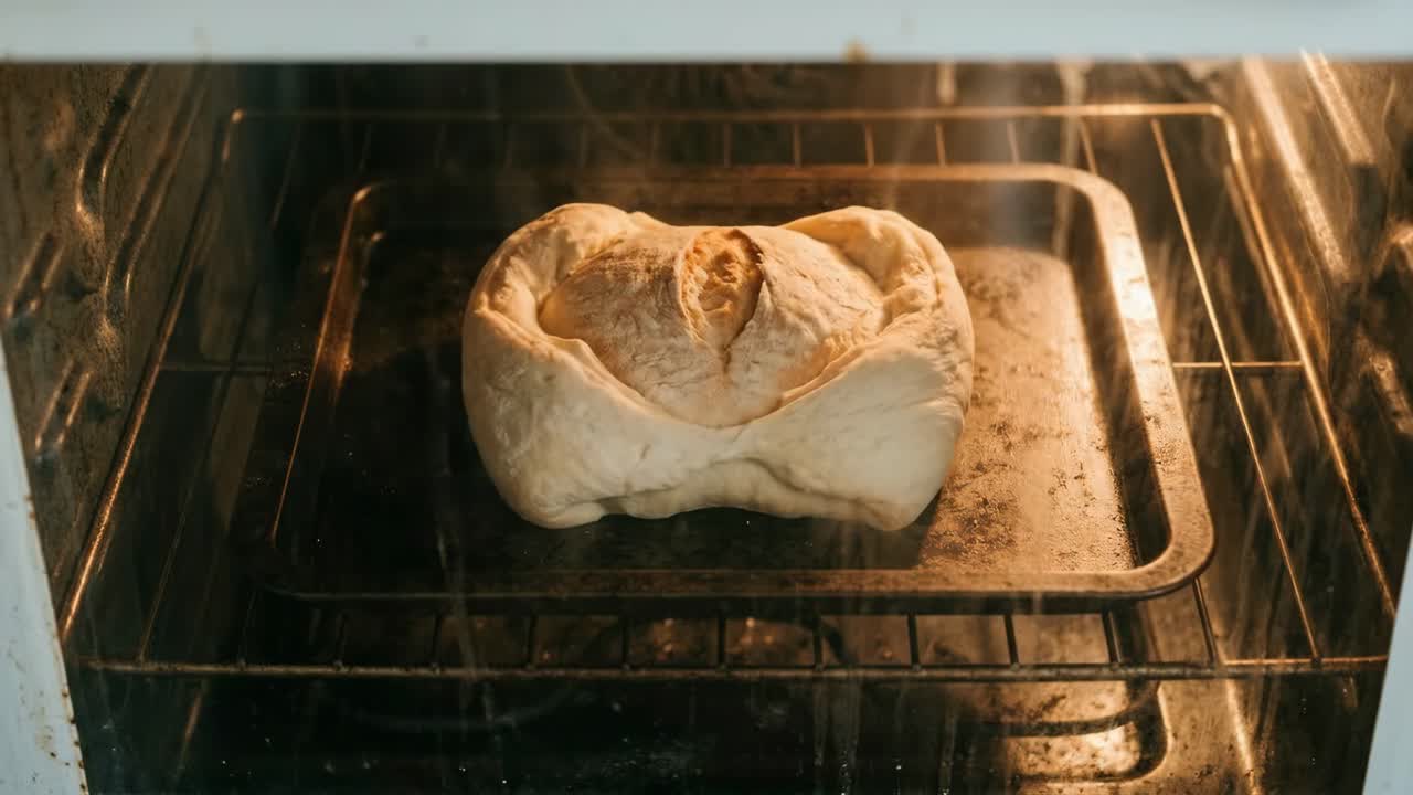 Time Lapse of Bread Dough Baking and Rising in Oven