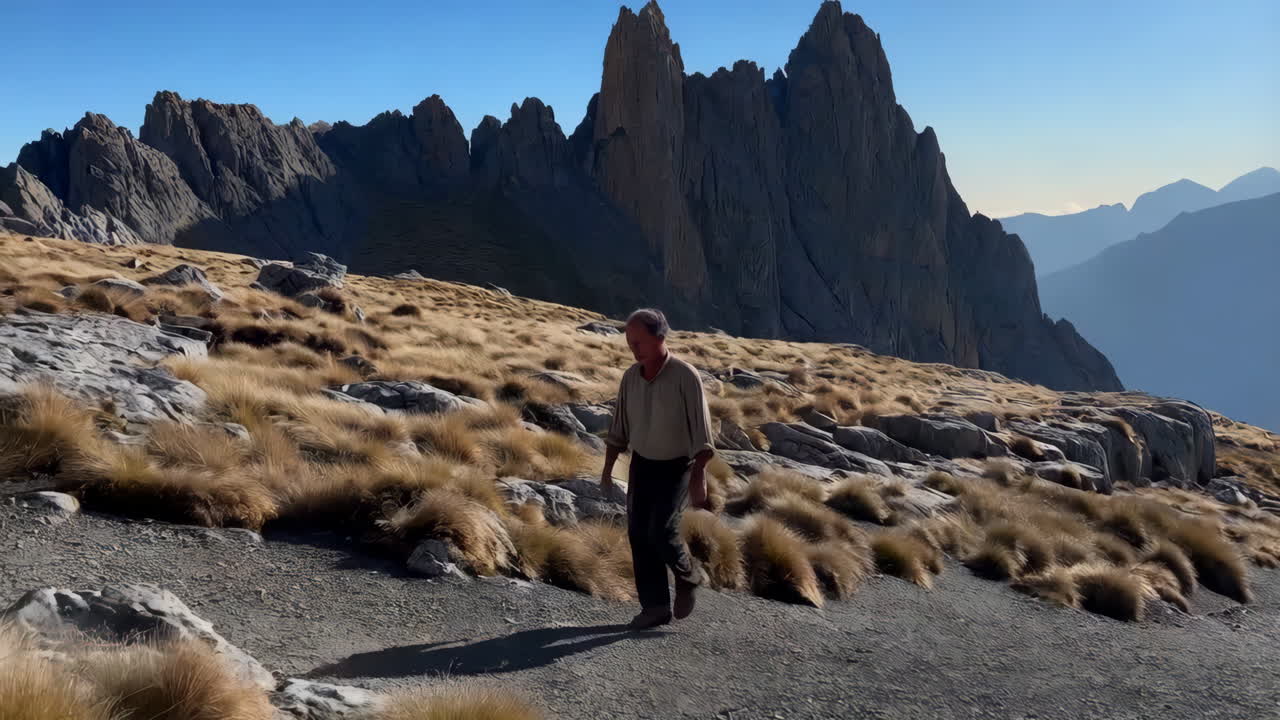 Man Hiking in Mountainous Landscape