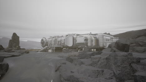 space station amid rocky terrain